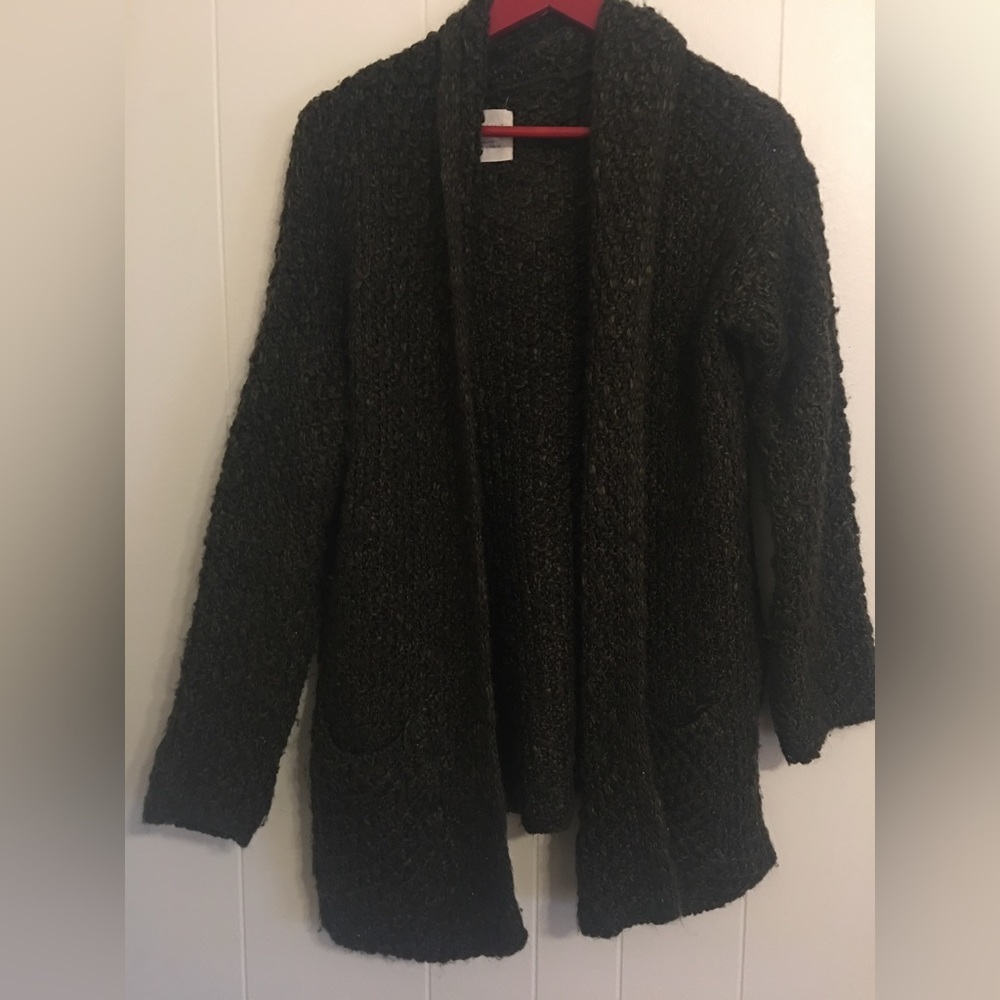 Zara Green Crochet Knit Wool/Acrylic Oversized Cardigan Size Large